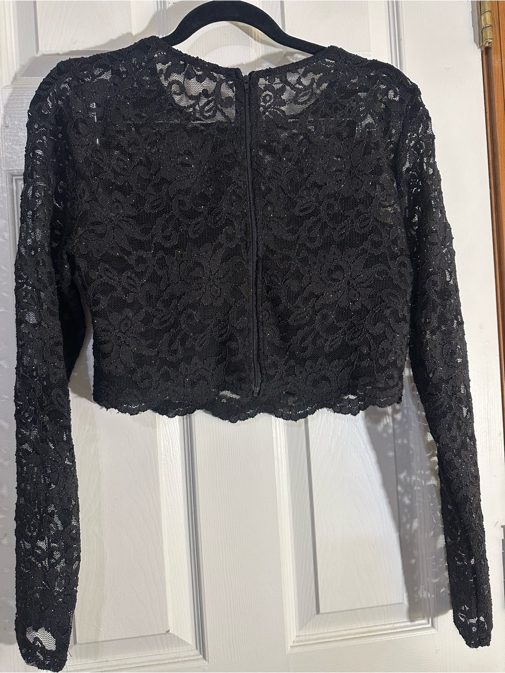 Black Lace Long-Sleeve Crop Top